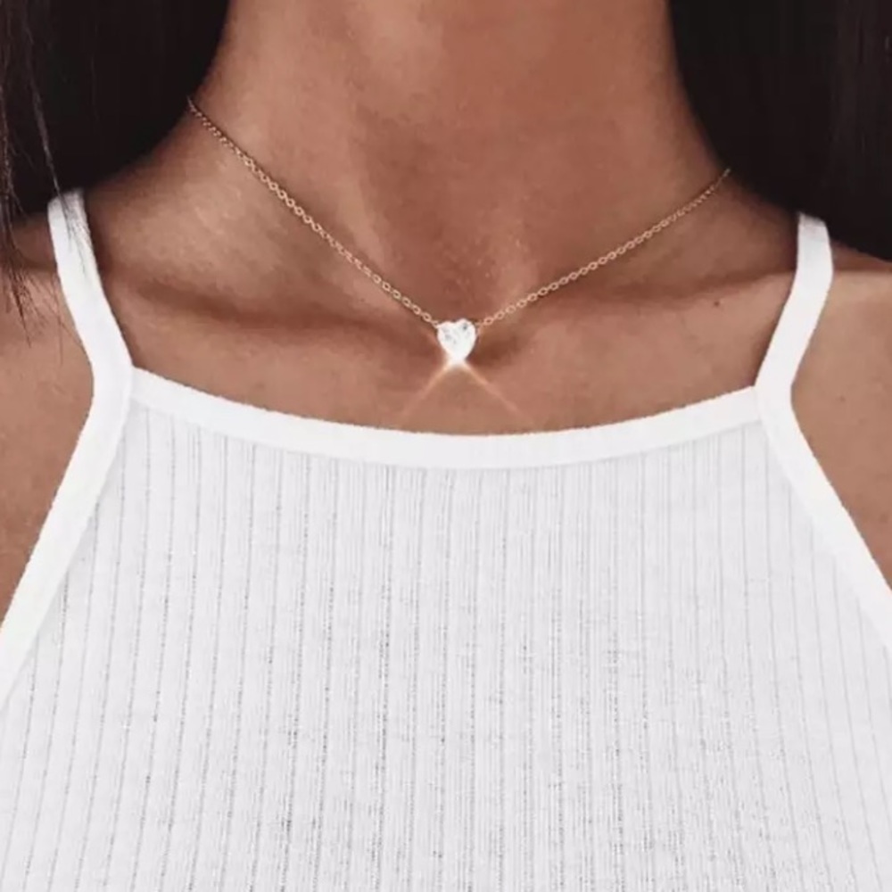 NEW Gold Dainty Sparkly Heart Necklace